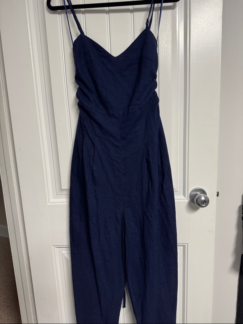 Anthropologie Navy Blue Spaghetti-Strap Jumpsuit